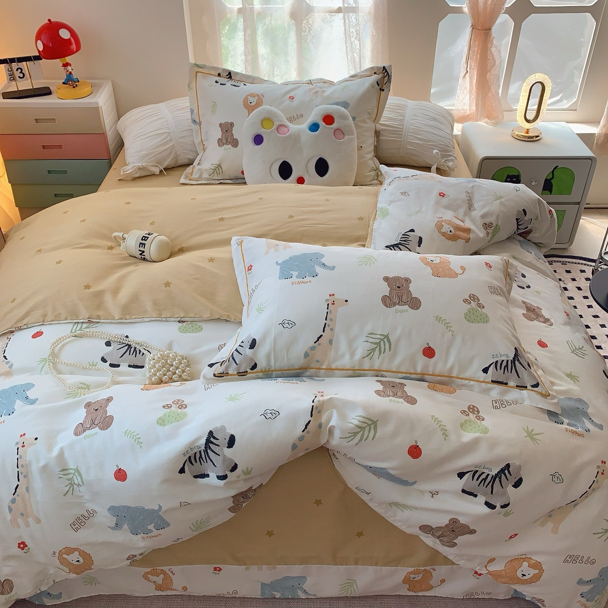 91家纺网 家纺一手货源 找家纺 莱豫家纺 2025新款全棉纯棉小清新印花四件套-第二波 动物园