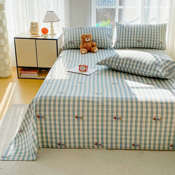 91家纺网 家纺一手货源 找家纺 首爱家纺 2026春夏新款100%全棉纯棉老粗布床单凉席席子 小萌狗