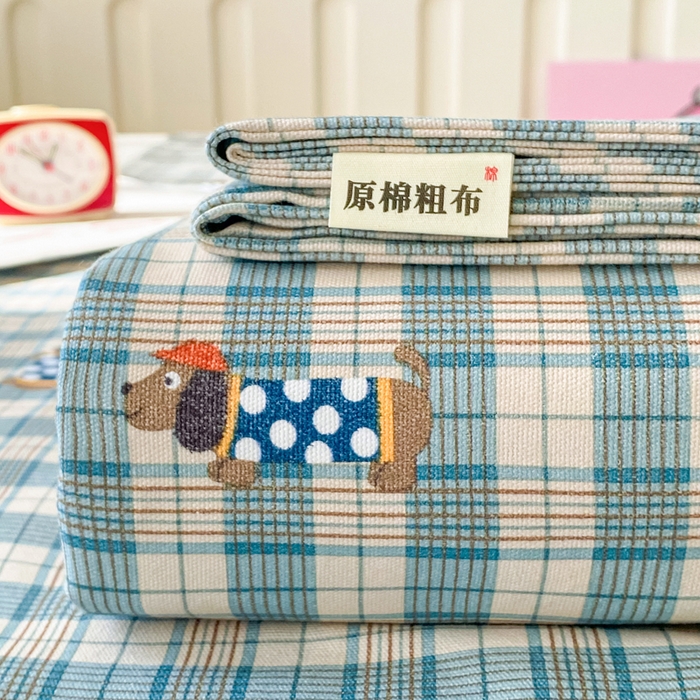 91家纺网 家纺一手货源 找家纺 首爱家纺 2026春夏新款100%全棉纯棉老粗布床单凉席席子 小萌狗