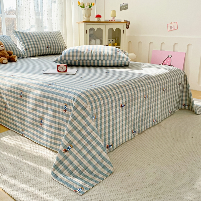 91家纺网 家纺一手货源 找家纺 首爱家纺 2026春夏新款100%全棉纯棉老粗布床单凉席席子 小萌狗