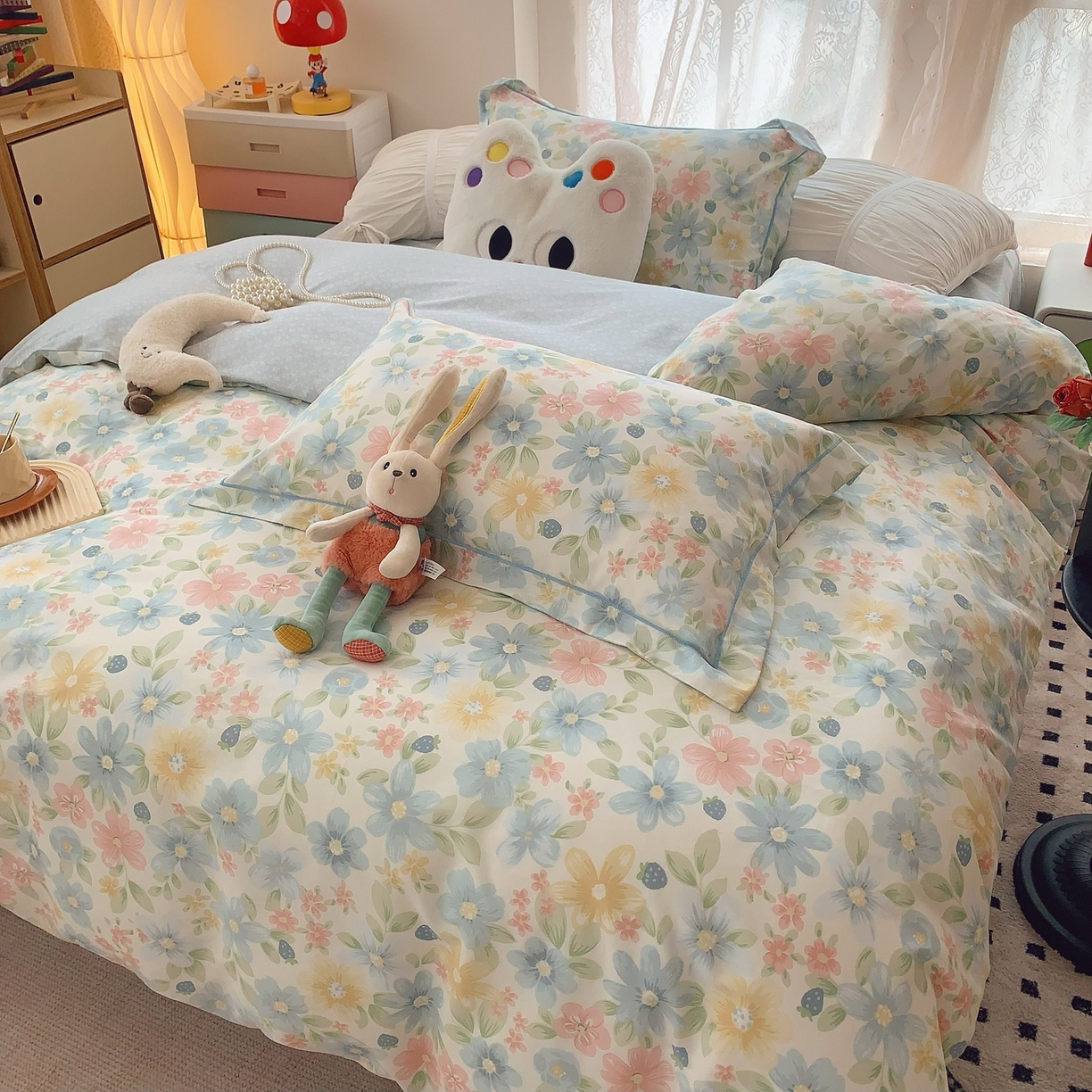 91家纺网 家纺一手货源 找家纺 莱豫家纺 2025新款全棉纯棉小清新印花四件套-第二波 春田花花