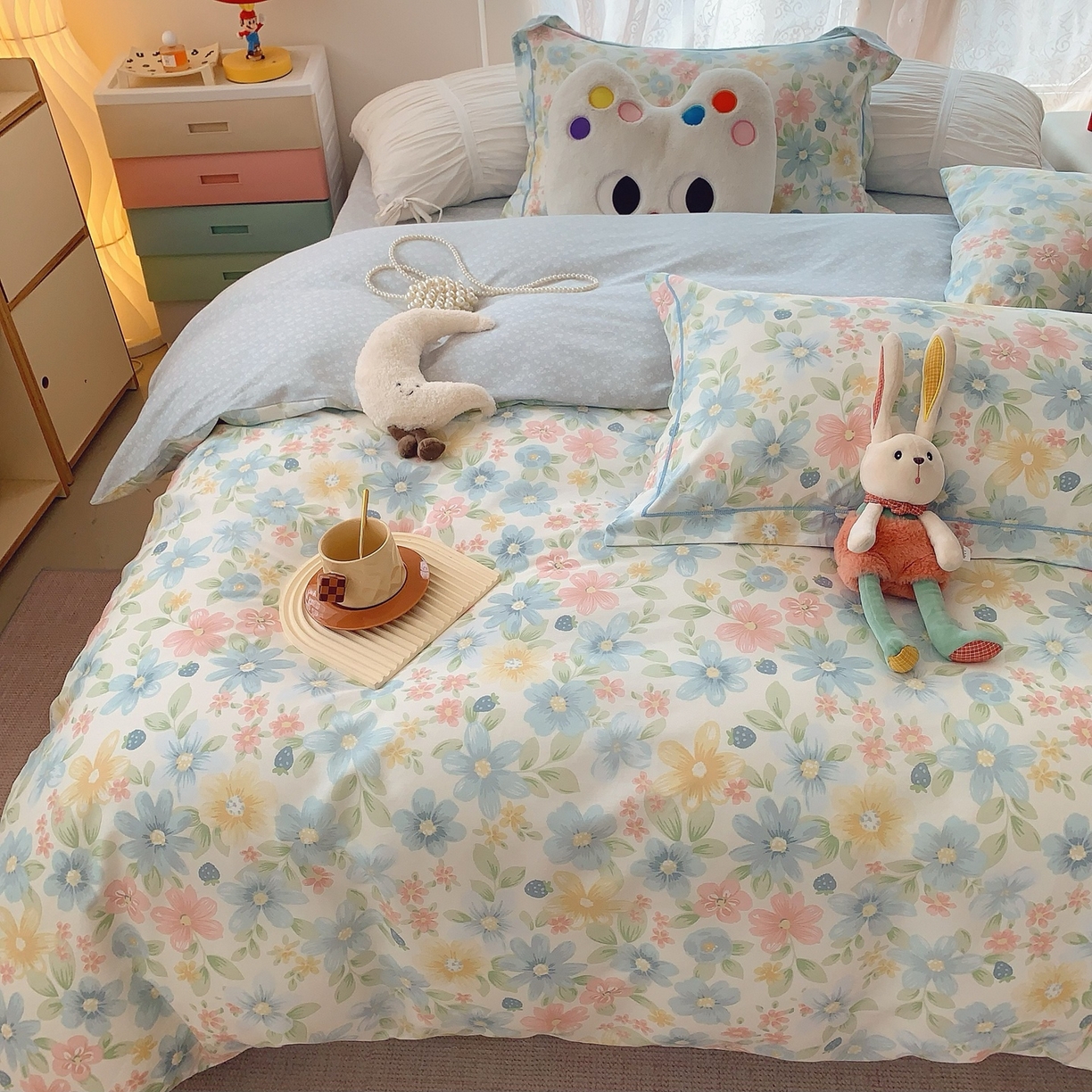 91家纺网 家纺一手货源 找家纺 莱豫家纺 2025新款全棉纯棉小清新印花四件套-第二波 春田花花