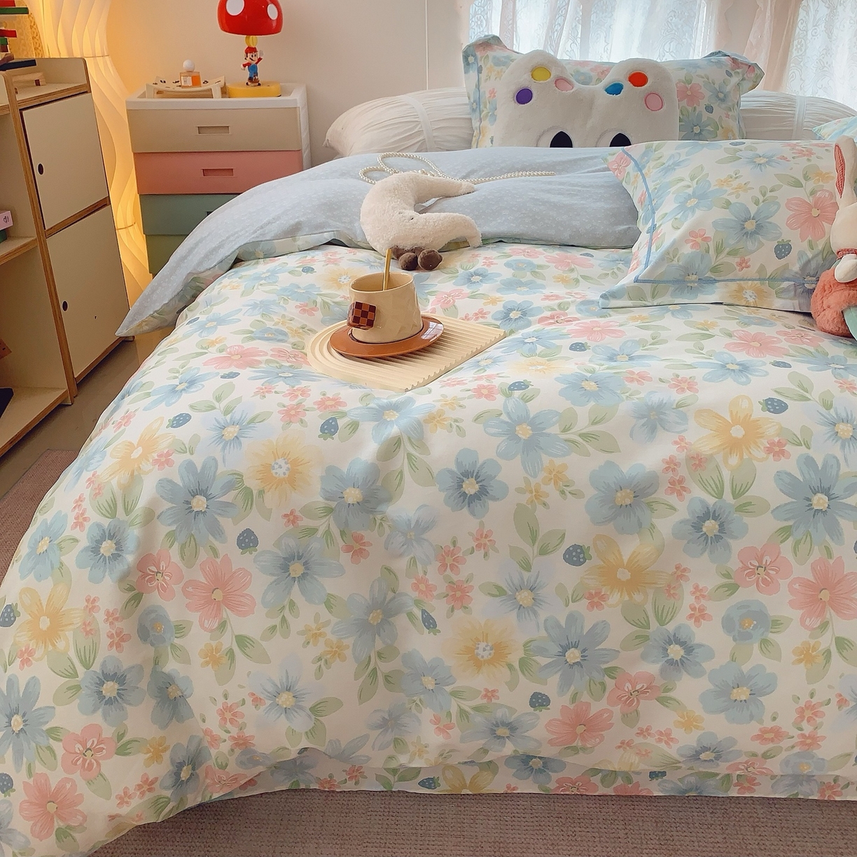 91家纺网 家纺一手货源 找家纺 莱豫家纺 2025新款全棉纯棉小清新印花四件套-第二波 春田花花