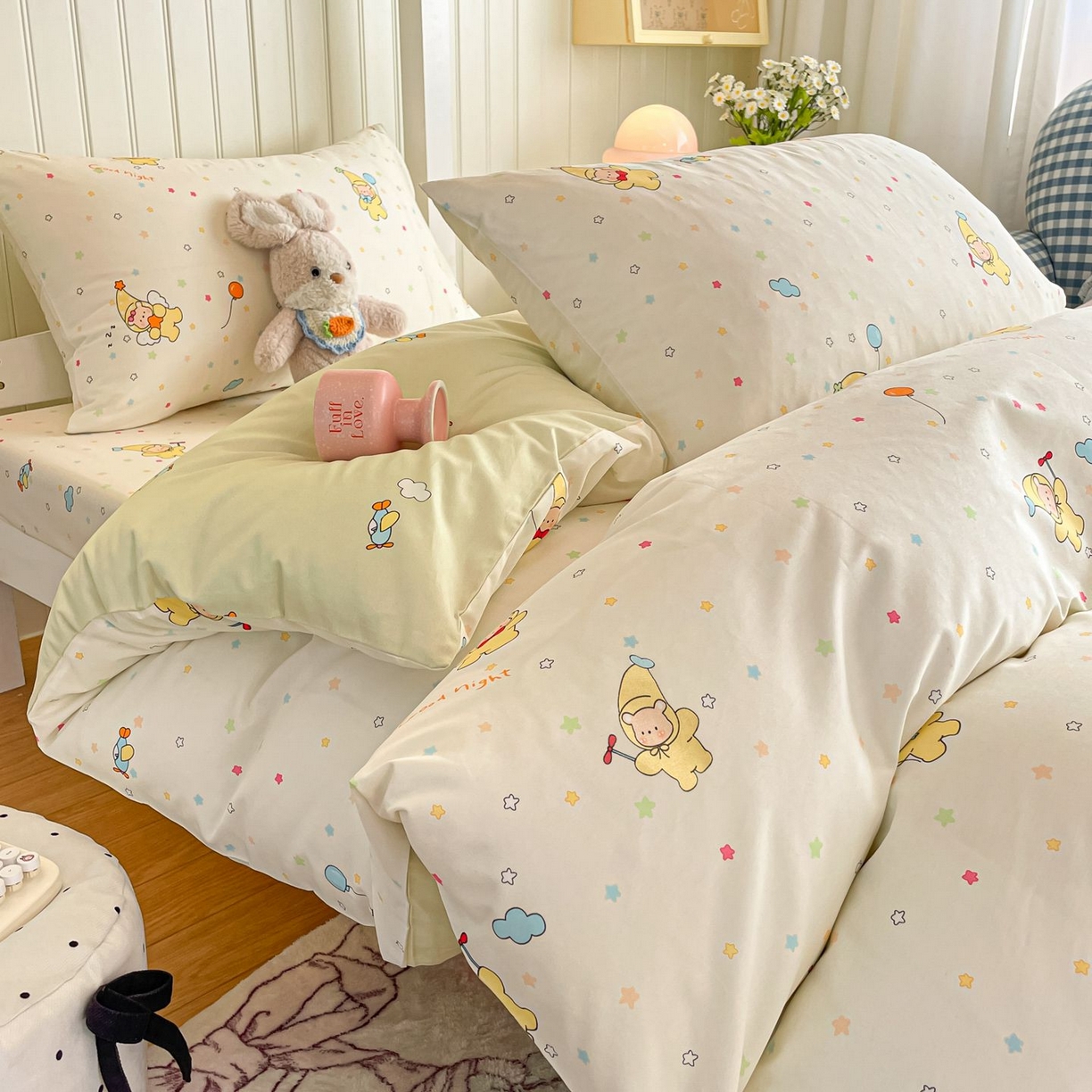 91家纺网 家纺一手货源 找家纺 女子家纺 2026新款春夏13070印花床笠单品床笠床笠单件 星星小熊