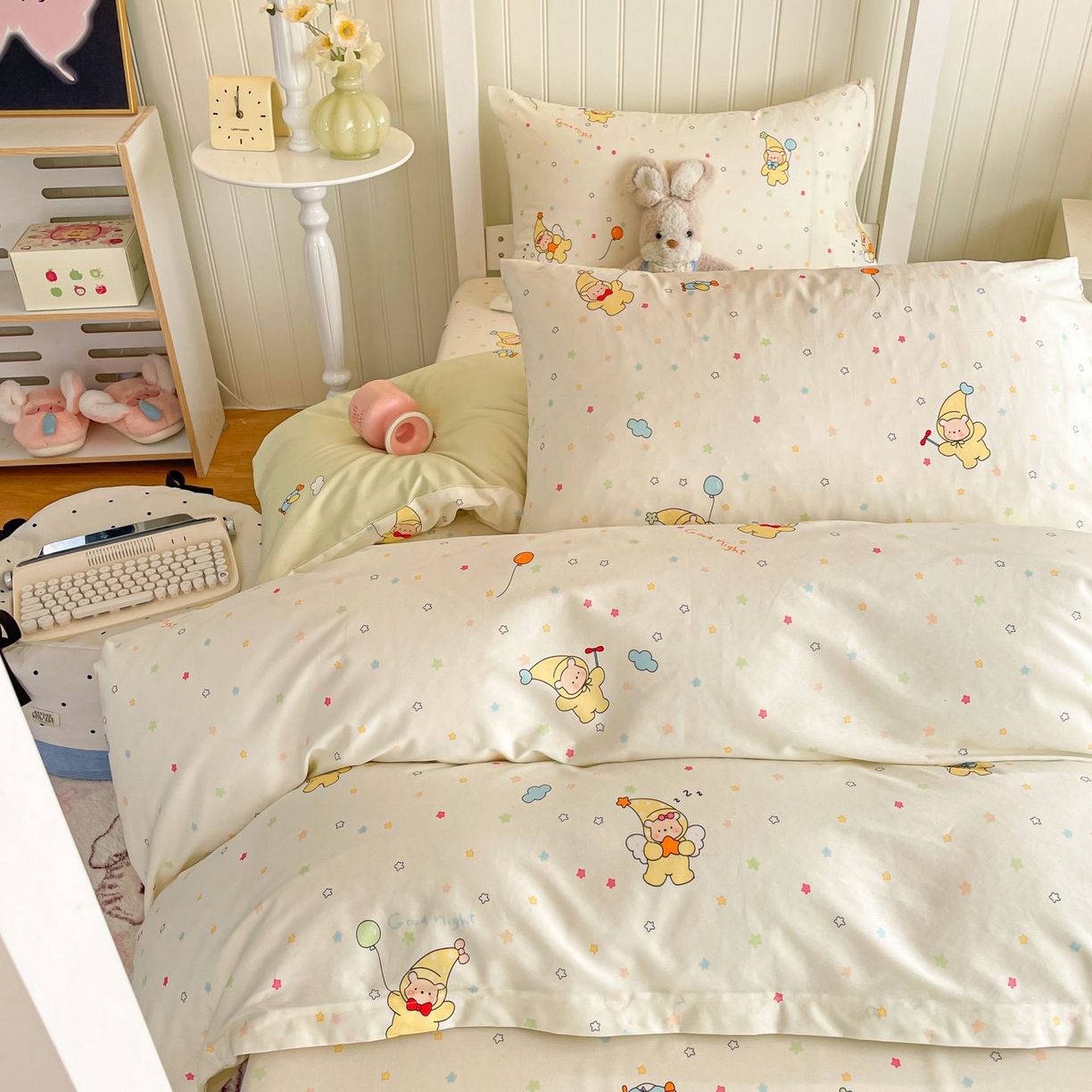 91家纺网 家纺一手货源 找家纺 女子家纺 2026新款春夏13070印花床笠单品床笠床笠单件 星星小熊