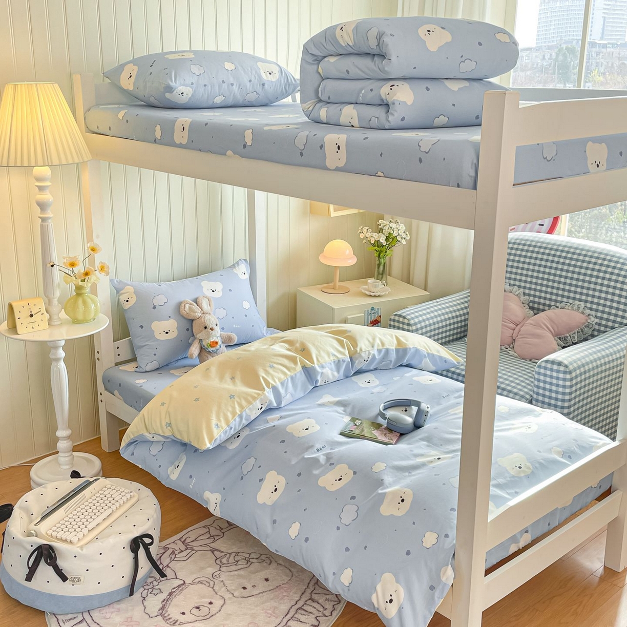 91家纺网 家纺一手货源 找家纺 女子家纺 2026新款春夏13070印花床笠单品床笠床笠单件 云朵小熊