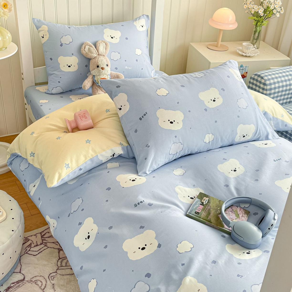 91家纺网 家纺一手货源 找家纺 女子家纺 2026新款春夏13070印花床笠单品床笠床笠单件 云朵小熊