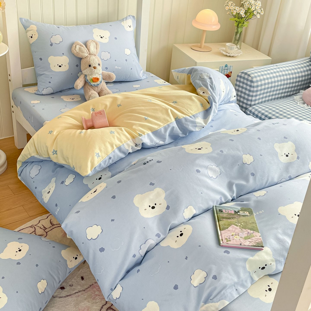 91家纺网 家纺一手货源 找家纺 女子家纺 2026新款春夏13070印花床笠单品床笠床笠单件 云朵小熊