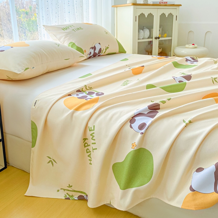 91家纺网 家纺一手货源 找家纺 首爱家纺 2026春夏新款100%全棉纯棉老粗布床单凉席席子 竹子熊猫