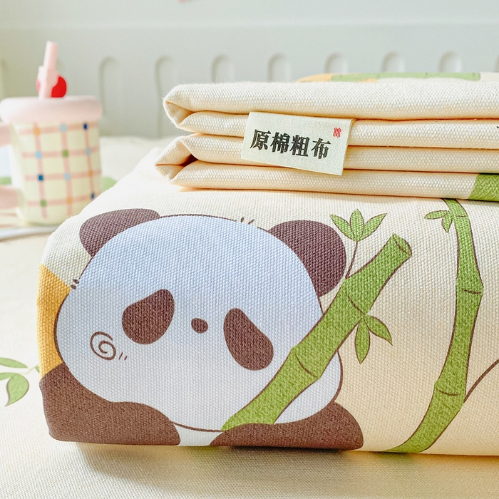 91家纺网 家纺一手货源 找家纺 首爱家纺 2026春夏新款100%全棉纯棉老粗布床单凉席席子 竹子熊猫