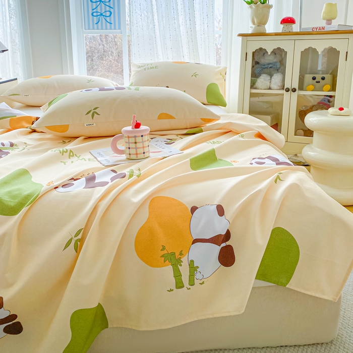 91家纺网 家纺一手货源 找家纺 首爱家纺 2026春夏新款100%全棉纯棉老粗布床单凉席席子 竹子熊猫