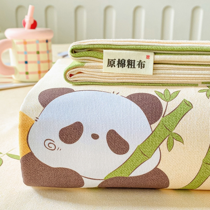 91家纺网 家纺一手货源 找家纺 首爱家纺 2026春夏新款100%全棉纯棉老粗布床单凉席席子 竹子熊猫