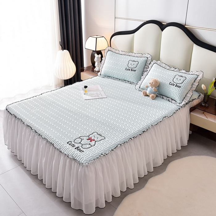 91家纺网 家纺一手货源 找家纺 炫拼家纺 2026新款coco熊床裙款乳胶凉席 coco熊-冰雪蓝