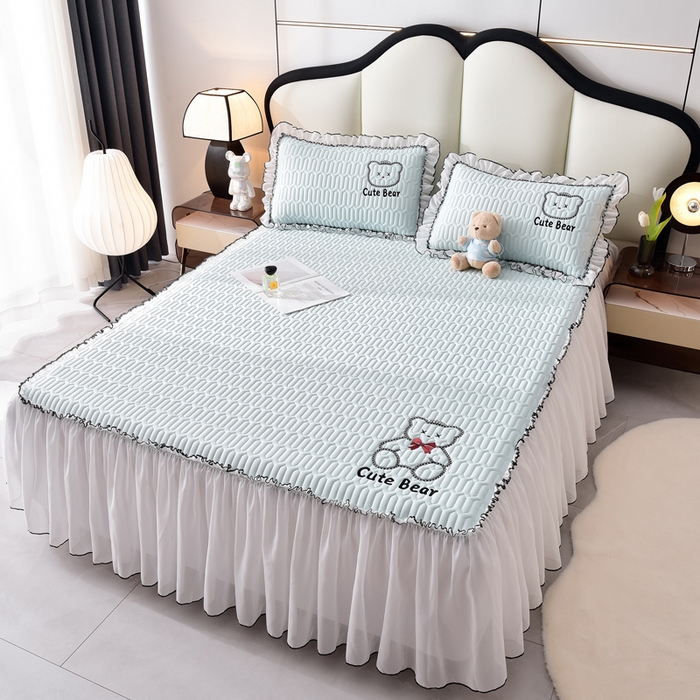 91家纺网 家纺一手货源 找家纺 炫拼家纺 2026新款coco熊床裙款乳胶凉席 coco熊-冰雪蓝