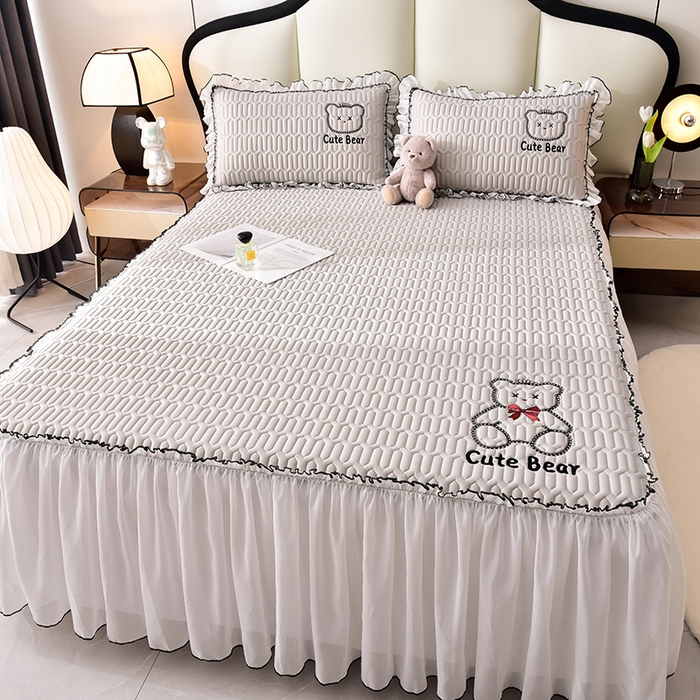 91家纺网 家纺一手货源 找家纺 炫拼家纺 2026新款coco熊床裙款乳胶凉席 coco熊-珍珠灰