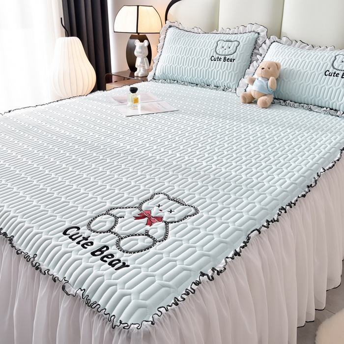 91家纺网 家纺一手货源 找家纺 炫拼家纺 2026新款coco熊床裙款乳胶凉席 coco熊-冰雪蓝