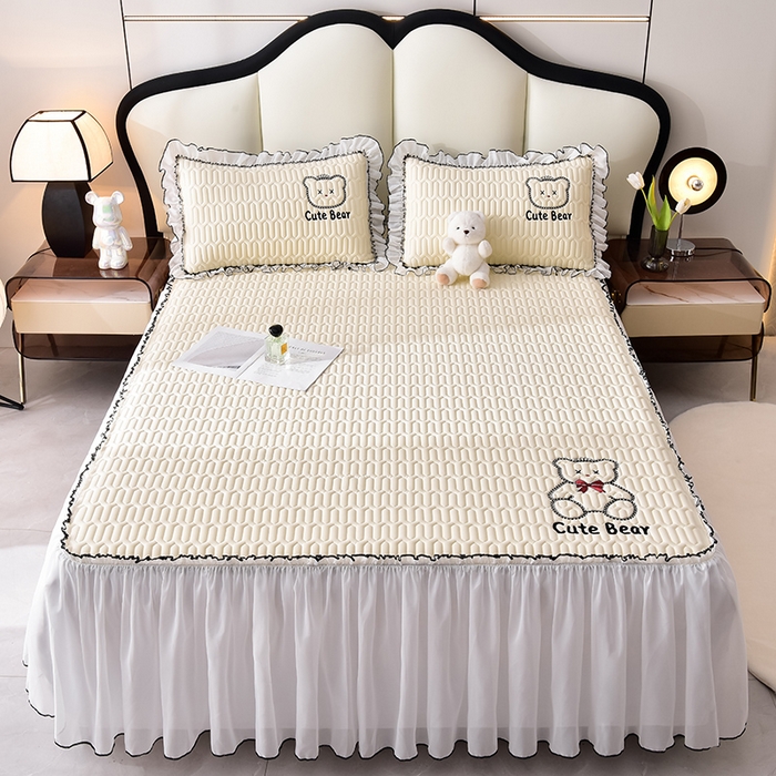 91家纺网 家纺一手货源 找家纺 炫拼家纺 2026新款coco熊床裙款乳胶凉席 coco熊-玉石白