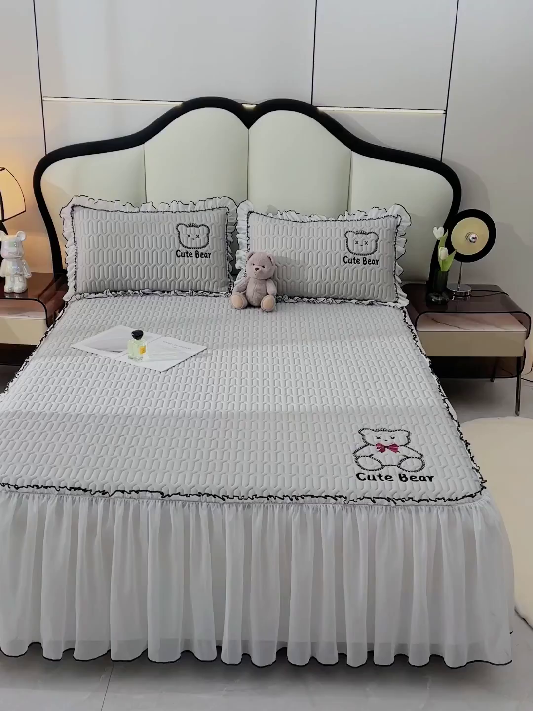 91家纺网 家纺一手货源 找家纺 炫拼家纺 2026新款coco熊床裙款乳胶凉席 coco熊-珍珠灰