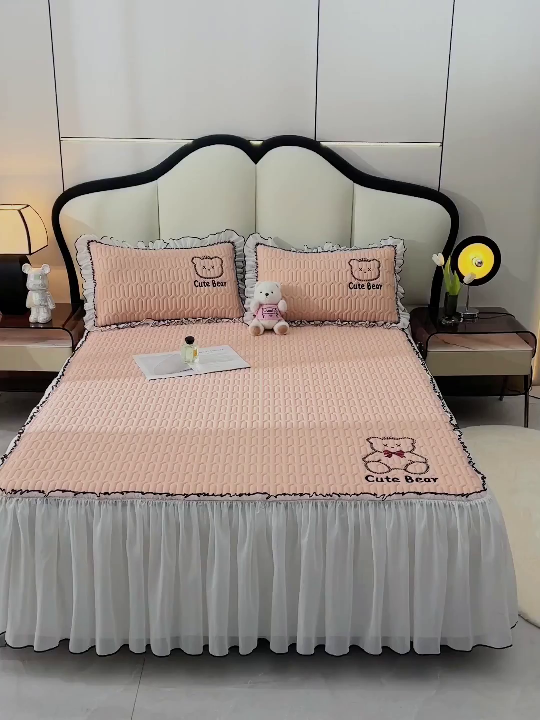 91家纺网 家纺一手货源 找家纺 炫拼家纺 2026新款coco熊床裙款乳胶凉席 coco熊-香妃粉