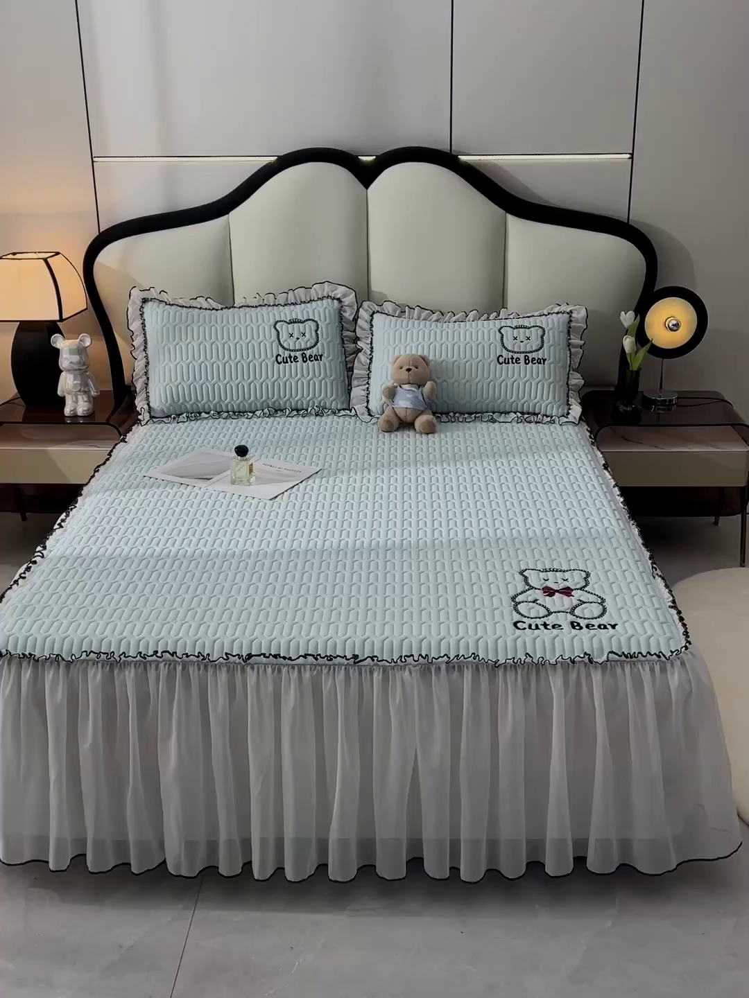 91家纺网 家纺一手货源 找家纺 炫拼家纺 2026新款coco熊床裙款乳胶凉席 coco熊-冰雪蓝