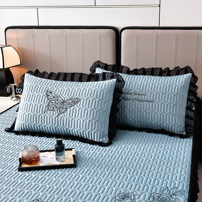 91家纺网 家纺一手货源 找家纺 炫拼家纺 2026新款A类凉感丝花边床笠款乳胶凉席-法式玫瑰 法式玫瑰-宾利蓝