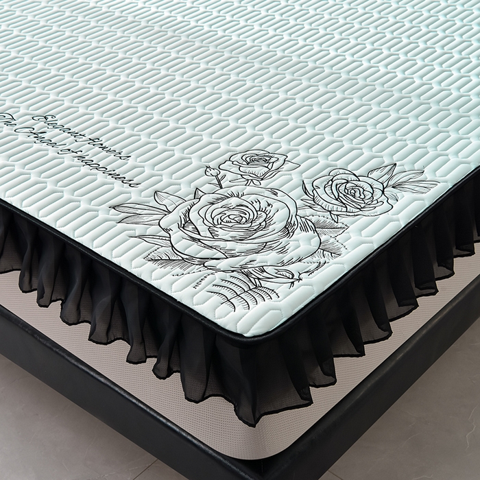 91家纺网 家纺一手货源 找家纺 炫拼家纺 2026新款A类凉感丝花边床笠款乳胶凉席-法式玫瑰 法式玫瑰-冰雪蓝