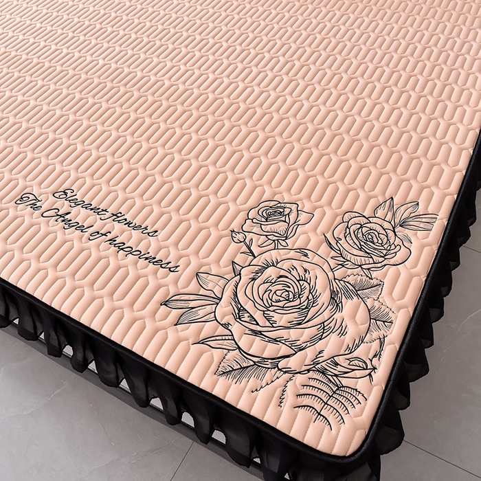 91家纺网 家纺一手货源 找家纺 炫拼家纺 2026新款A类凉感丝花边床笠款乳胶凉席-法式玫瑰 法式玫瑰-香妃粉