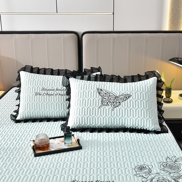 91家纺网 家纺一手货源 找家纺 炫拼家纺 2026新款A类凉感丝花边床笠款乳胶凉席-法式玫瑰 法式玫瑰-冰雪蓝