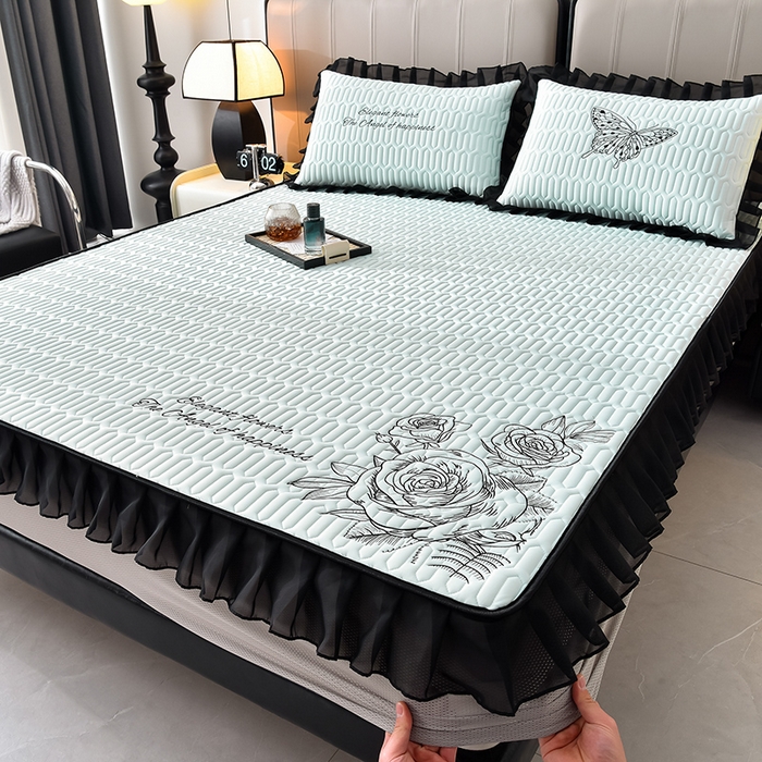 91家纺网 家纺一手货源 找家纺 （总）炫拼家纺 2026新款A类凉感丝花边床笠款乳胶凉席-法式玫瑰