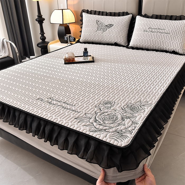 91家纺网 家纺一手货源 找家纺 （总）炫拼家纺 2026新款A类凉感丝花边床笠款乳胶凉席-法式玫瑰