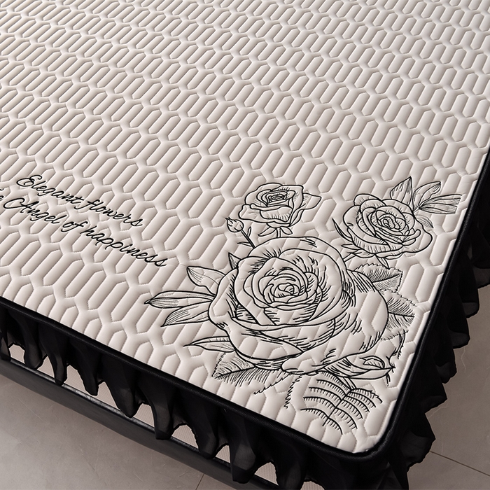 91家纺网 家纺一手货源 找家纺 （总）炫拼家纺 2026新款A类凉感丝花边床笠款乳胶凉席-法式玫瑰