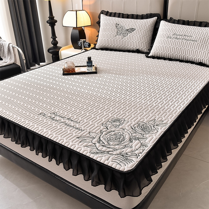 91家纺网 家纺一手货源 找家纺 （总）炫拼家纺 2026新款A类凉感丝花边床笠款乳胶凉席-法式玫瑰