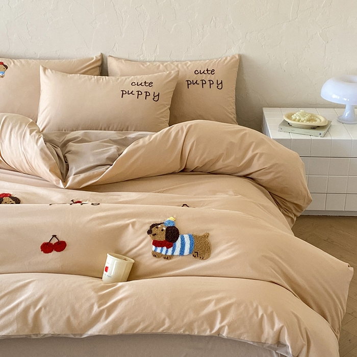 91家纺网 家纺一手货源 找家纺 拼社家纺 2026新款A类母婴级全棉纯棉水洗棉四件套毛巾绣纯棉四件套床上用品提供买家秀 萌宠派对-卡其