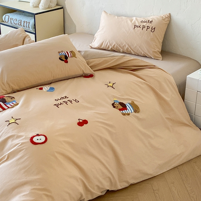 91家纺网 家纺一手货源 找家纺 拼社家纺 2026新款A类母婴级全棉纯棉水洗棉四件套毛巾绣纯棉四件套床上用品提供买家秀 萌宠派对-卡其