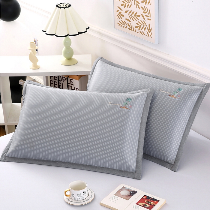 91家纺网 家纺一手货源 找家纺 小牛席业 2026新款海岛夏日凉感冰丝枕套凉枕套夏天枕套冰丝枕套竹枕套藤枕套冰藤枕套 海岛夏日凉感冰丝枕套-灰色