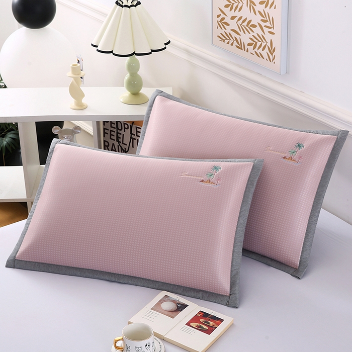 91家纺网 家纺一手货源 找家纺 小牛席业 2026新款海岛夏日凉感冰丝枕套凉枕套夏天枕套冰丝枕套竹枕套藤枕套冰藤枕套 海岛夏日凉感冰丝枕套-粉色