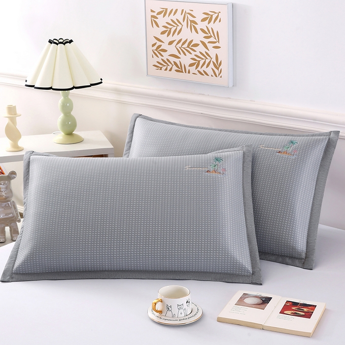 91家纺网 家纺一手货源 找家纺 小牛席业 2026新款海岛夏日凉感冰丝枕套凉枕套夏天枕套冰丝枕套竹枕套藤枕套冰藤枕套 海岛夏日凉感冰丝枕套-灰色