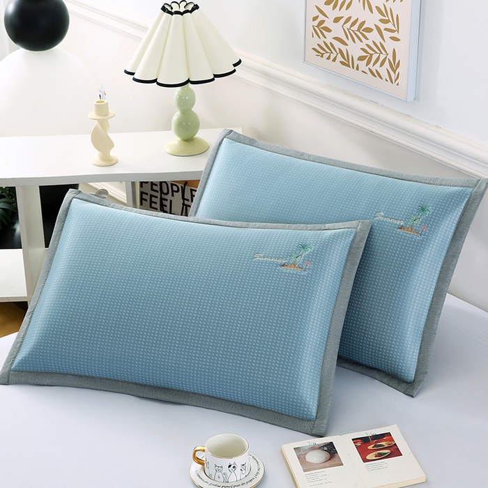 91家纺网 家纺一手货源 找家纺 小牛席业 2026新款海岛夏日凉感冰丝枕套凉枕套夏天枕套冰丝枕套竹枕套藤枕套冰藤枕套 海岛夏日凉感冰丝枕套-蓝色