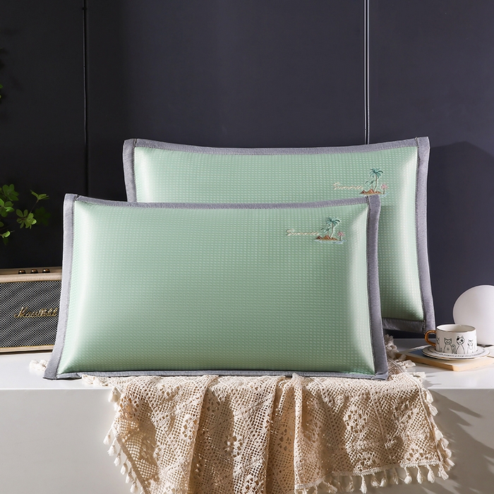 小牛席业 2026新款海岛夏日凉感冰丝枕套凉枕套夏天枕套冰丝枕套竹枕套藤枕套冰藤枕套 海岛夏日凉感冰丝枕套-绿色