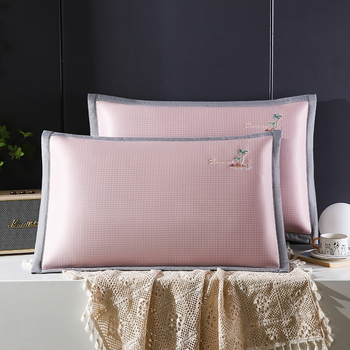 小牛席业 2026新款海岛夏日凉感冰丝枕套凉枕套夏天枕套冰丝枕套竹枕套藤枕套冰藤枕套 海岛夏日凉感冰丝枕套-粉色