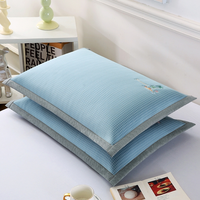 91家纺网 家纺一手货源 找家纺 小牛席业 2026新款海岛夏日凉感冰丝枕套凉枕套夏天枕套冰丝枕套竹枕套藤枕套冰藤枕套 海岛夏日凉感冰丝枕套-蓝色