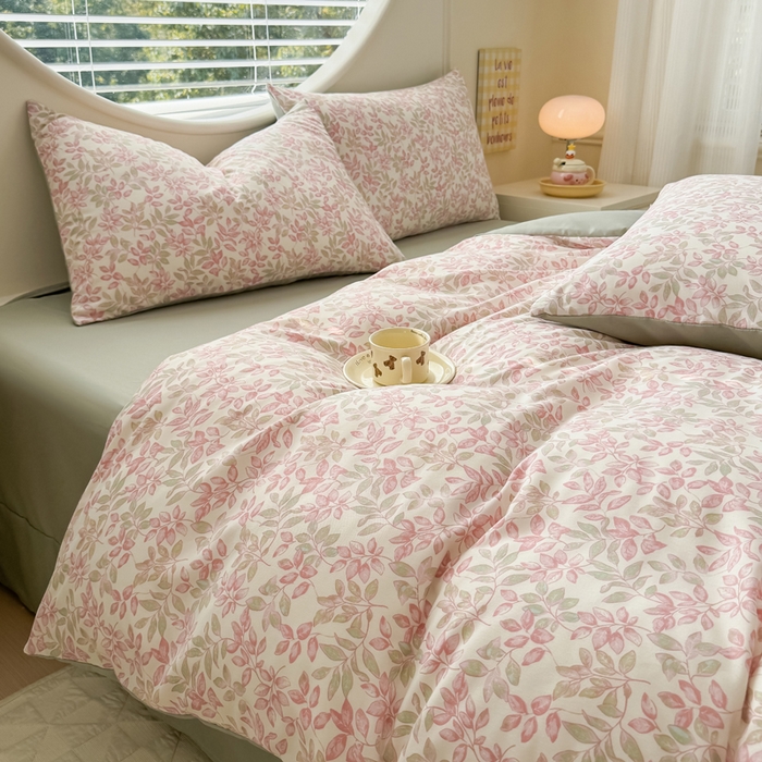 91家纺网 家纺一手货源 找家纺 爱多多家居 2026新款双层纱针织棉印花四件套 初夏