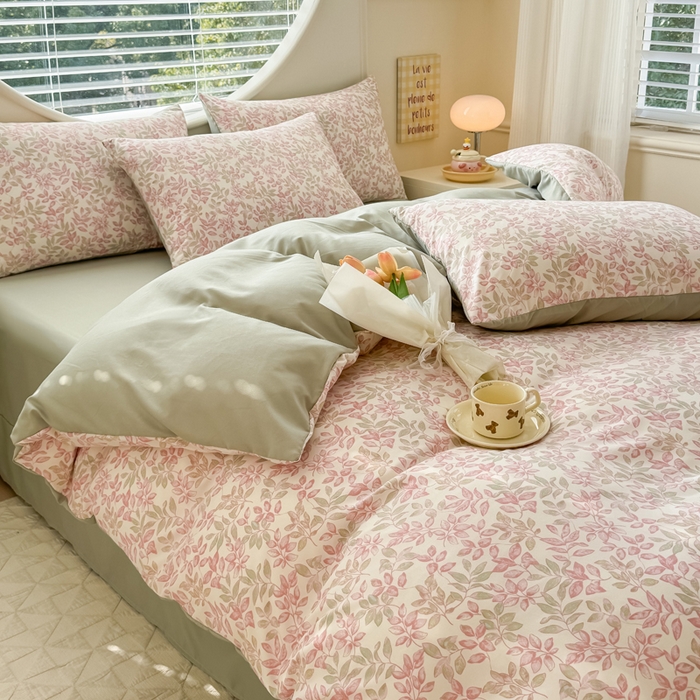 91家纺网 家纺一手货源 找家纺 爱多多家居 2026新款双层纱针织棉印花四件套 初夏