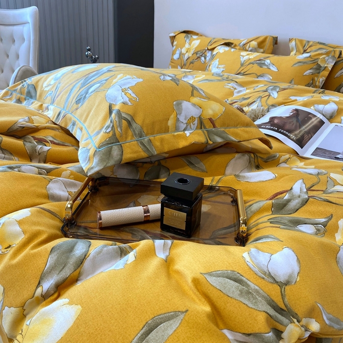 91家纺网 家纺一手货源 找家纺 塞纳 2026新款铂金暖绒加厚磨毛四件套 如月梦-黄