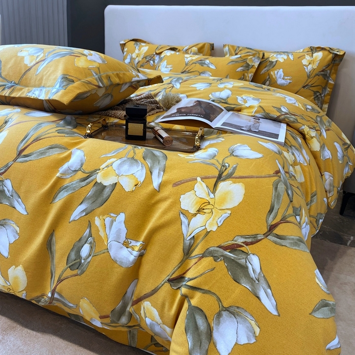 91家纺网 家纺一手货源 找家纺 塞纳 2026新款铂金暖绒加厚磨毛四件套 如月梦-黄