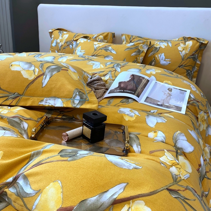 91家纺网 家纺一手货源 找家纺 塞纳 2026新款铂金暖绒加厚磨毛四件套 如月梦-黄