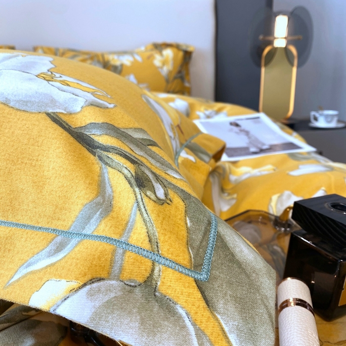 91家纺网 家纺一手货源 找家纺 塞纳 2026新款铂金暖绒加厚磨毛四件套 如月梦-黄