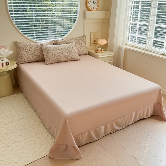 91家纺网 家纺一手货源 找家纺 爱多多家居 2026新款双层纱针织棉印花四件套 花丛咖