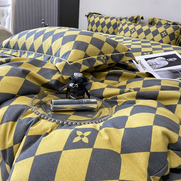 91家纺网 家纺一手货源 找家纺 塞纳 2026新款铂金暖绒加厚磨毛四件套 艺术格林-黄