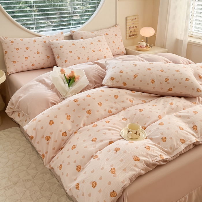 爱多多家居 2026新款双层纱针织棉印花四件套 南瓜派